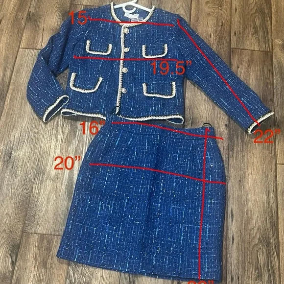 Source Unknown Blue Tweed Blazer and Skirt Set - Picture 6 of 6